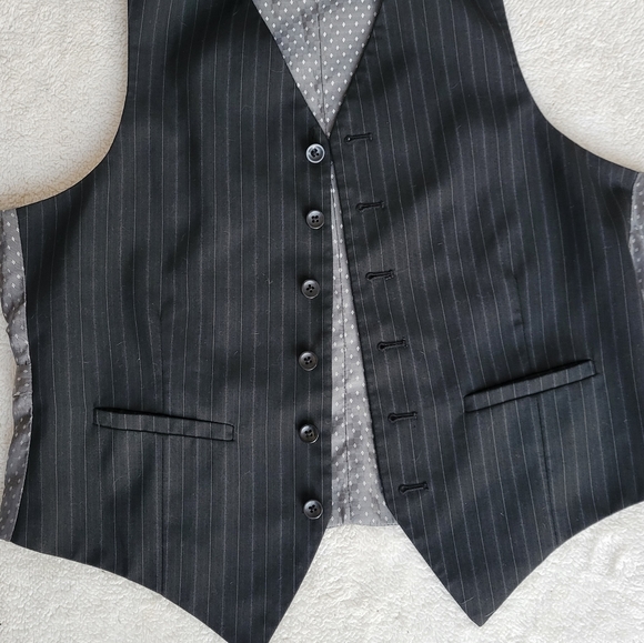 Pinstripe Vest Formal Suit Piece Black Gray Button Down J. Ferrar S - Picture 2 of 7
